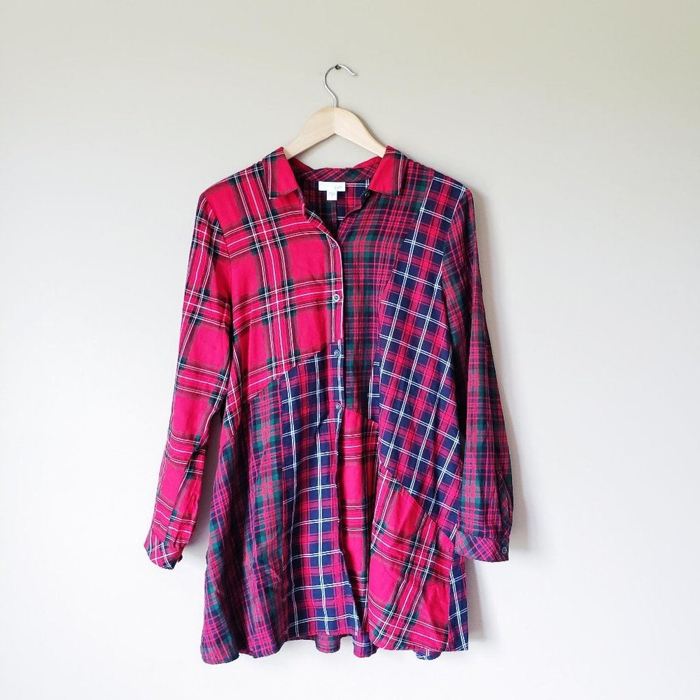 J. Jill Vibrant Plaid Tunic in Red and Blue